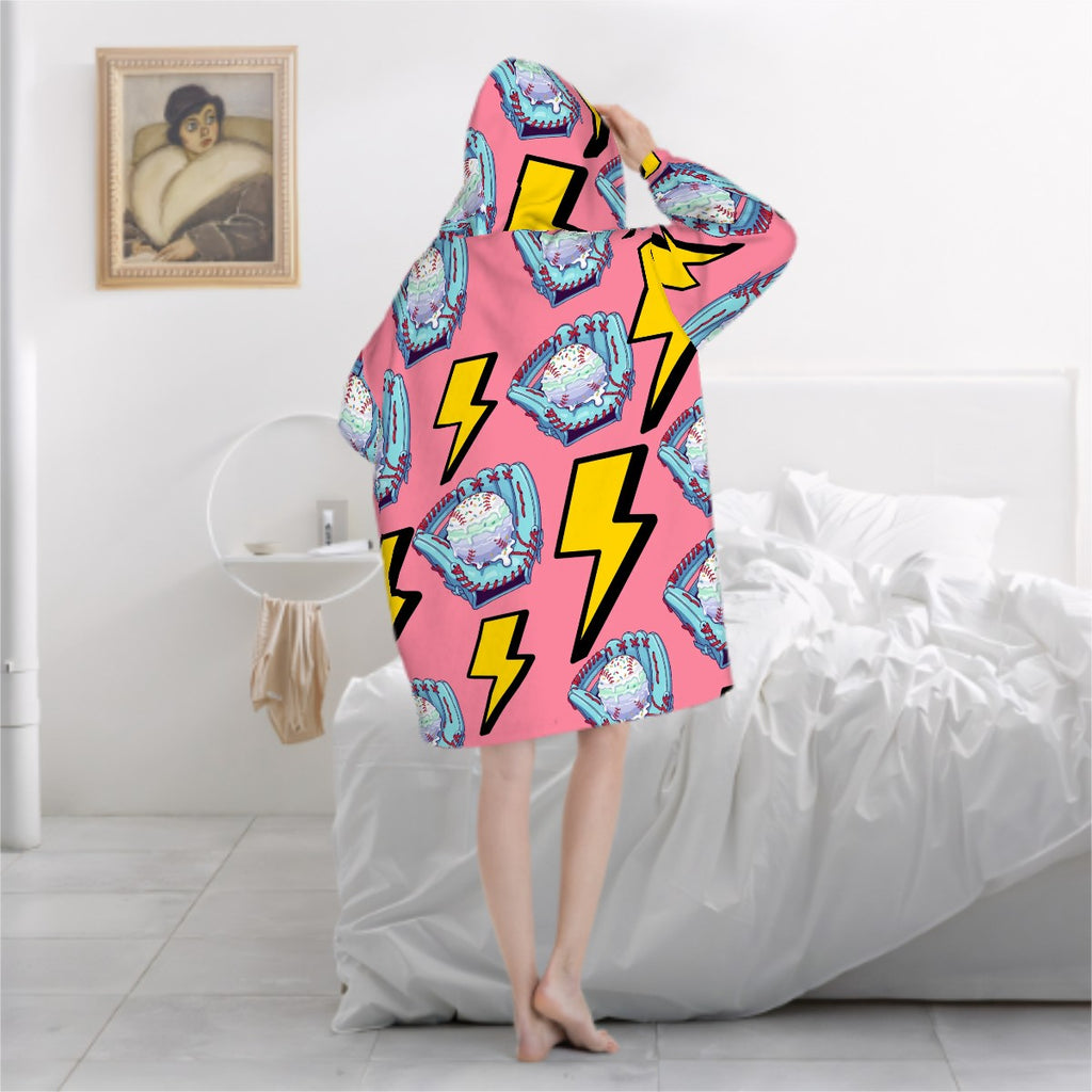 Adult Blanket Sweatshirt - Lightning Bolts and Baseball Ice Cream Drip Pink