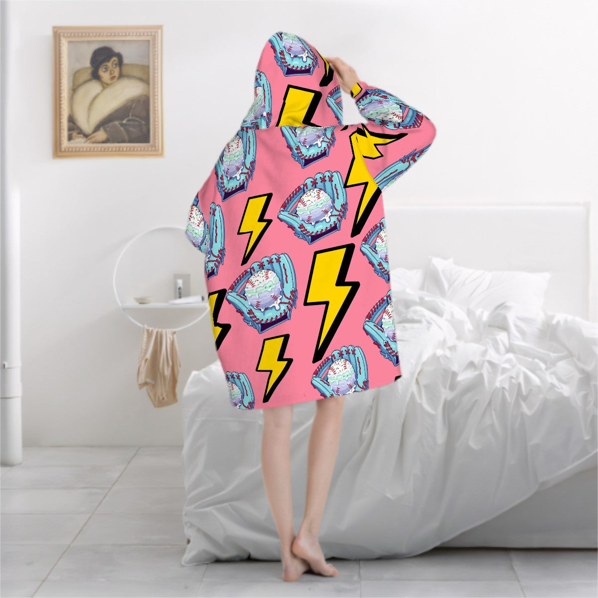 Adult Blanket Sweatshirt - Lightning Bolts and Baseball Ice Cream Drip Pink