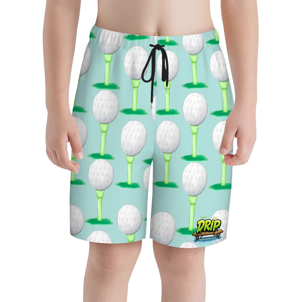 Youth Swim Shorts - Golf Ball and Tee Light Seafoam