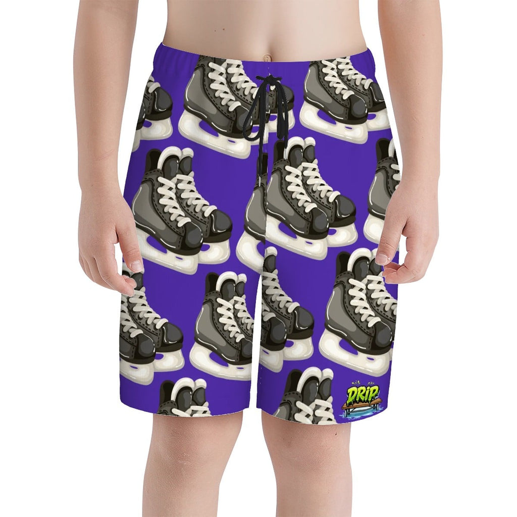 Youth Swim Shorts - Hockey Skates Royal Purple