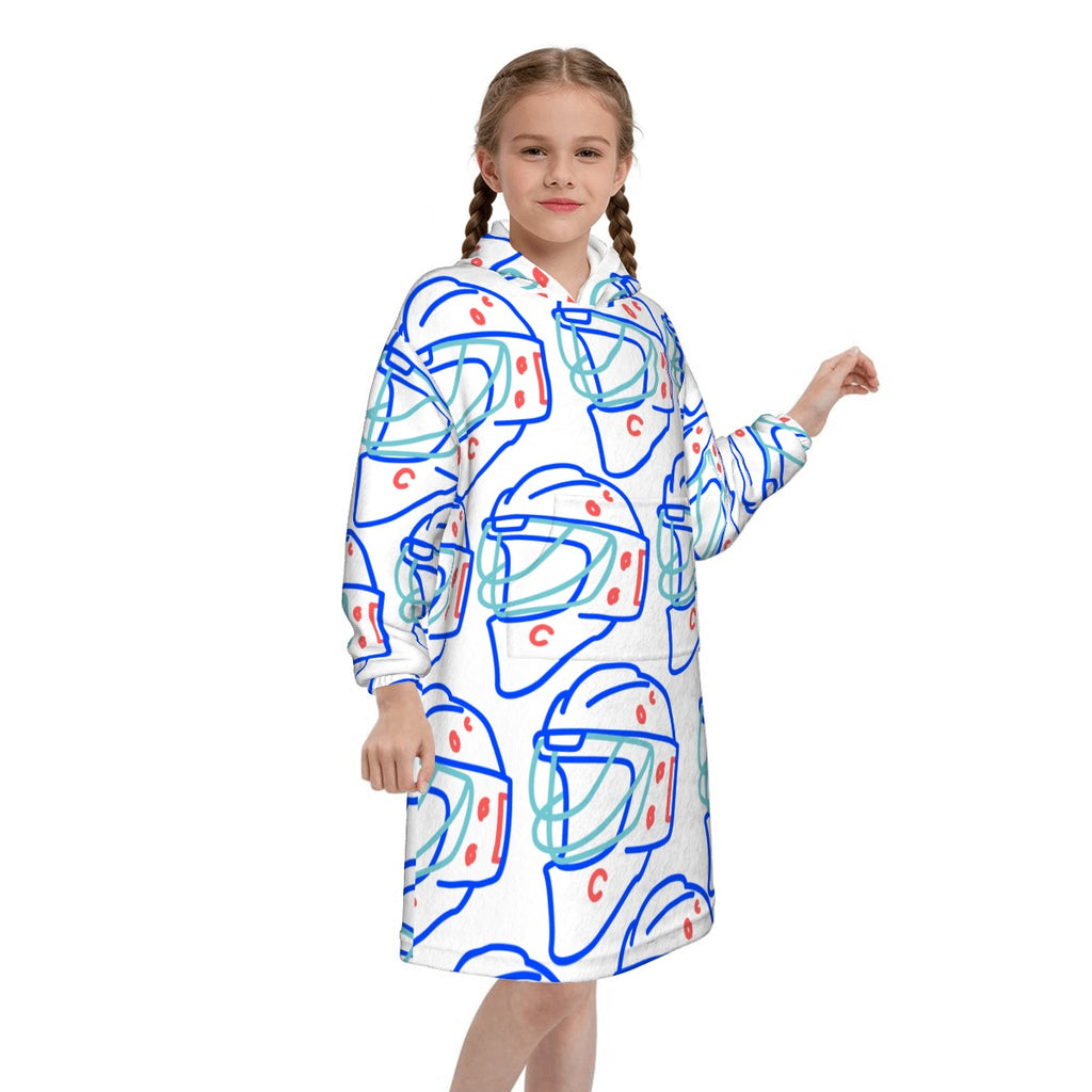 Youth Blanket Sweatshirt - Goalie Helmet Sketch White