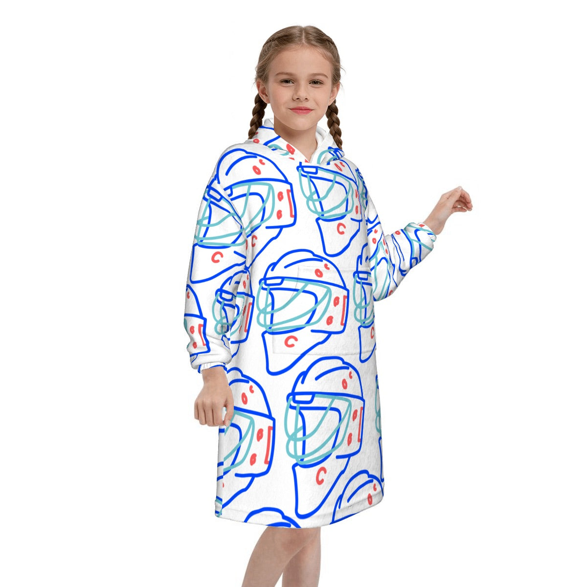 Youth Blanket Sweatshirt - Goalie Helmet Sketch White