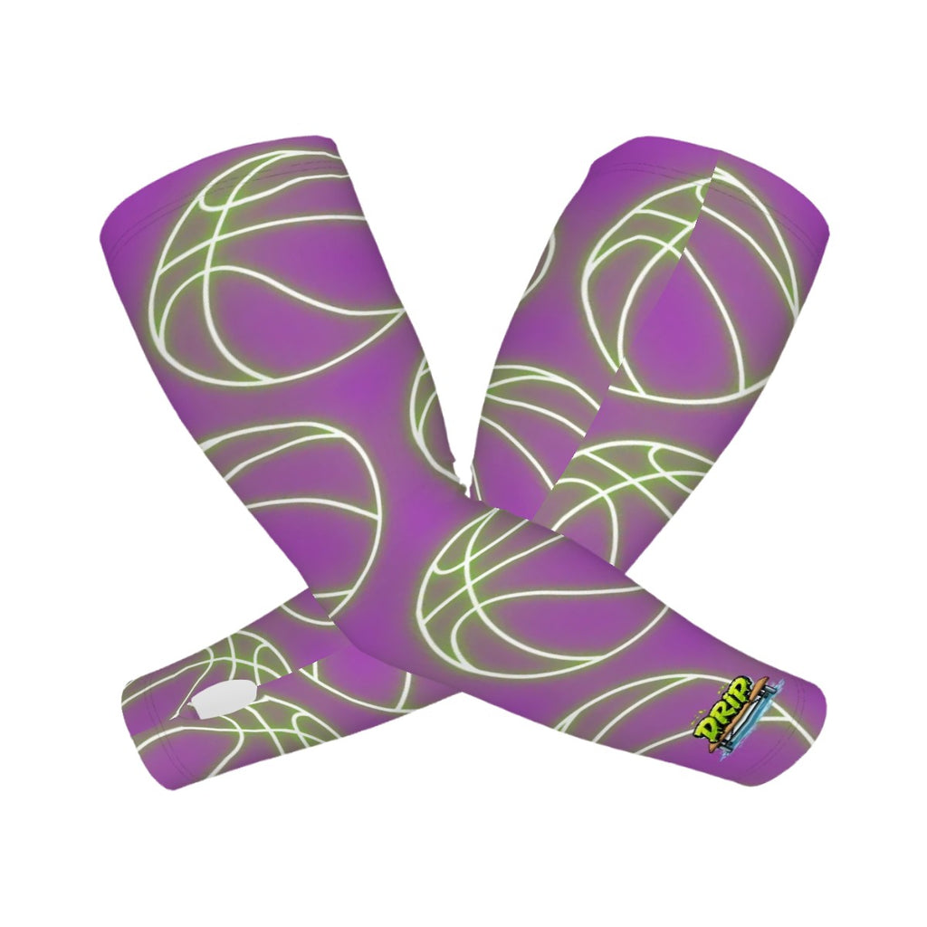 Drip Bench Performance Arm Sleeves - Basketball Neon Green Purple