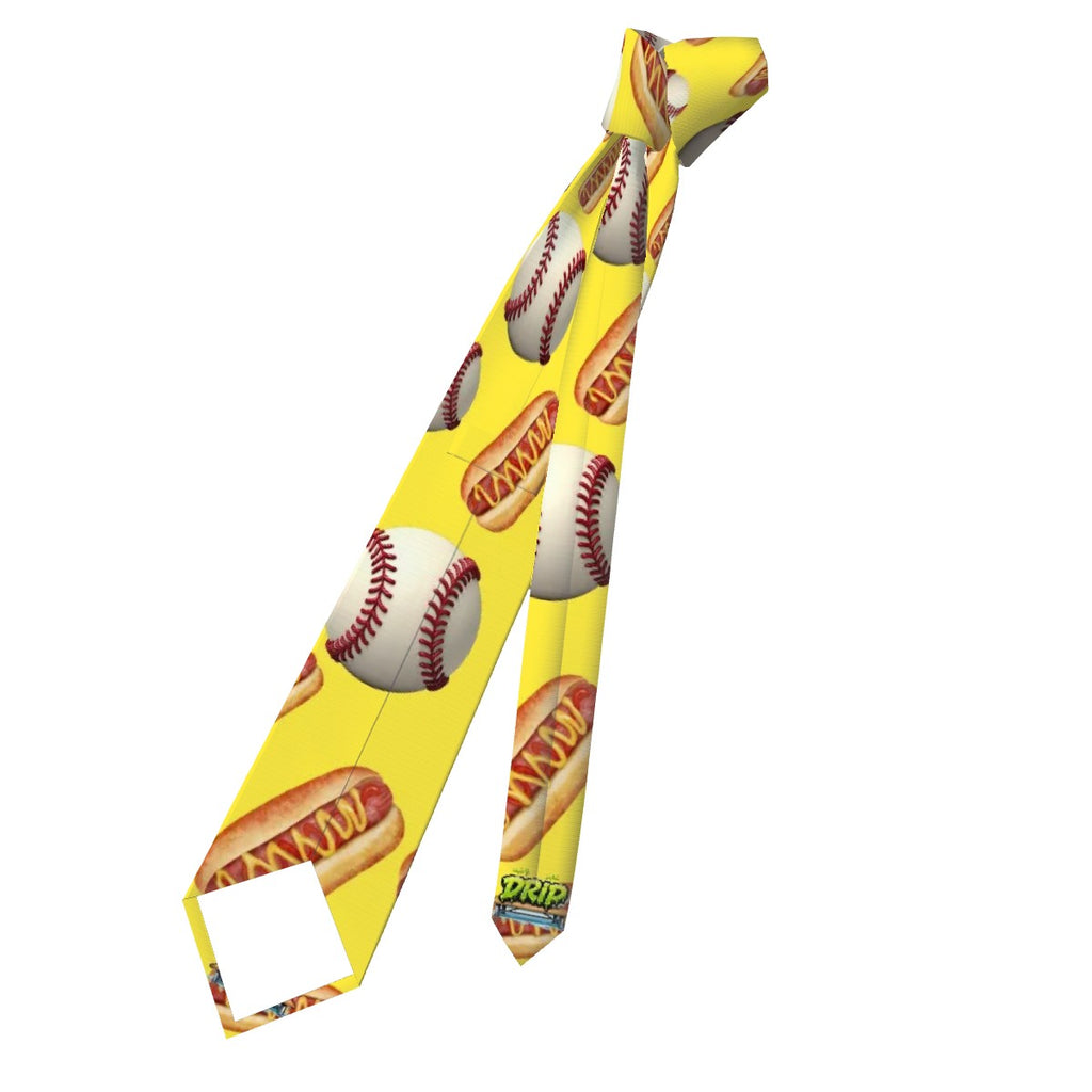 Game Day Tie - Baseballs and Hotdogs Yellow
