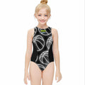 Girls One Piece Swimsuits - Neon White Basketballs Black