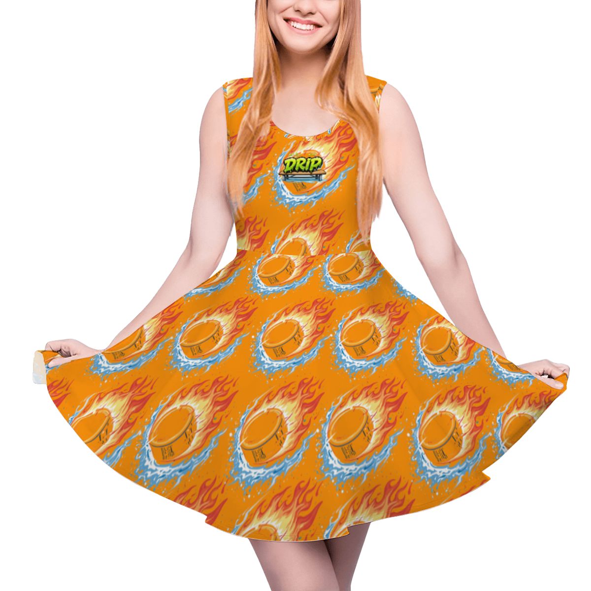 Women's Game Day Dress - Flamin Hockey Pucks Orange