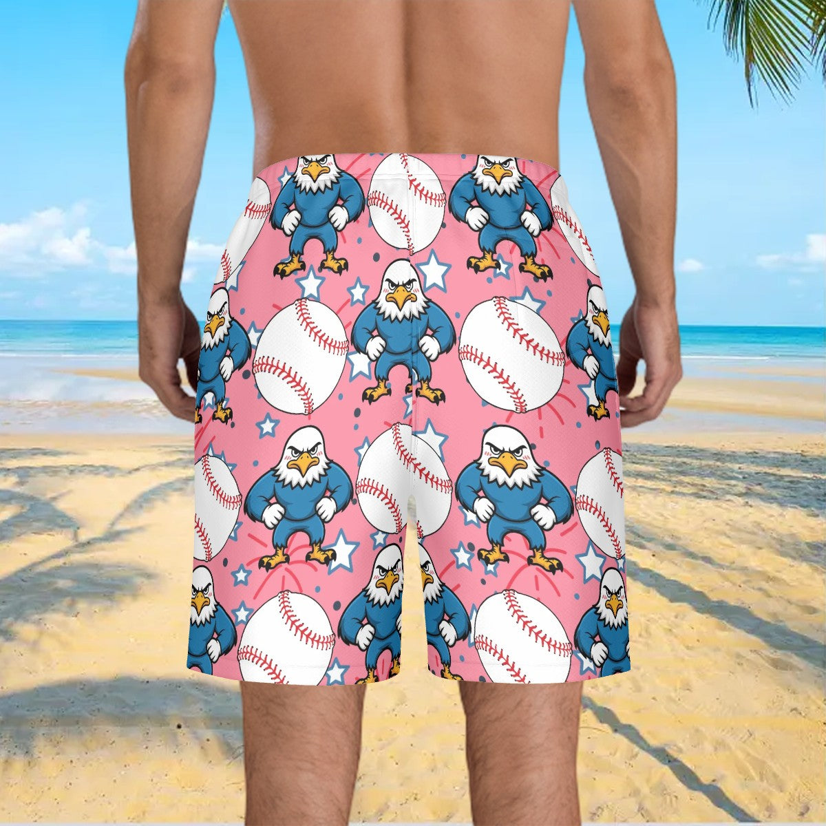 Men/Teen Swim Shorts - Stars and Strikes Pink