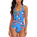 Cross-Back One Piece Swimsuit Women - Blue Hockey Gloves