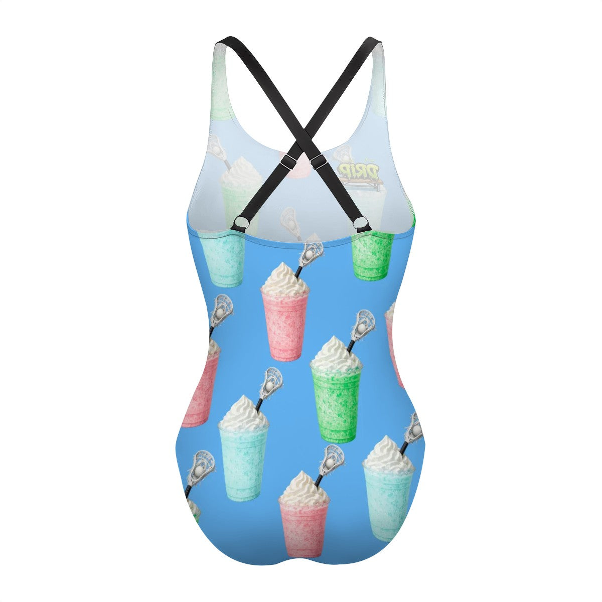 Cross-Back One Piece Swimsuit Women - Ice Cream Lacrosse Sky Blue