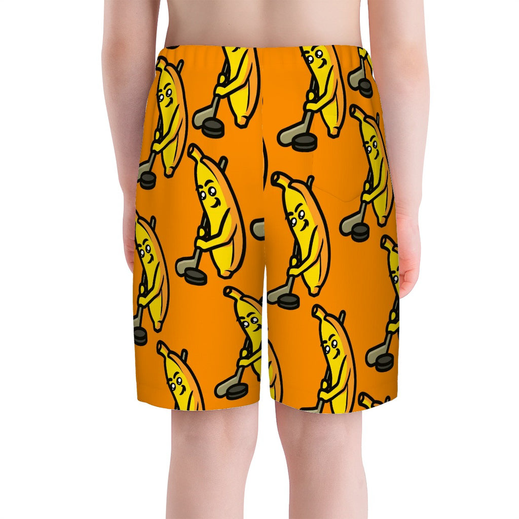 Youth Swim Shorts - Bananas for Hockey Orange