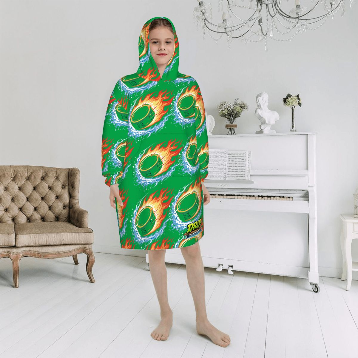Youth Blanket Sweatshirt - Flamin Hockey Pucks Classic Green