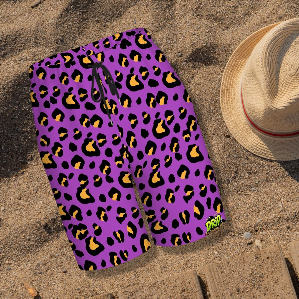 Youth Swim Shorts - Drip Bench Leopard Purple