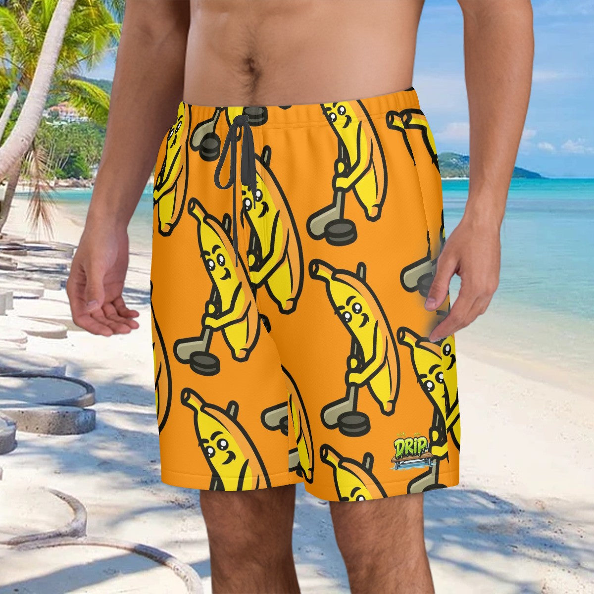 Men/Teen Swim Shorts - Bananas for Hockey Orange