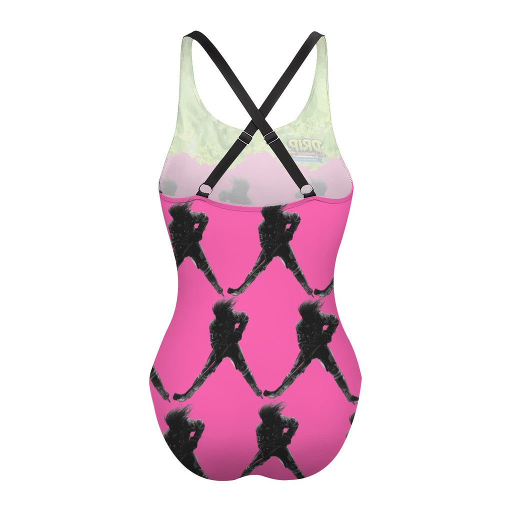 Cross-Back One Piece Swimsuit Women - Lettuce Hockey Hair Flo