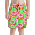Youth Swim Shorts - Pink Donuts Hot Green