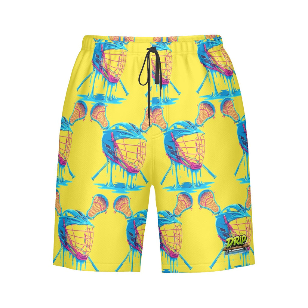 Men/Teen Swim Shorts - Lacrosse Helmet Sticks Yellow