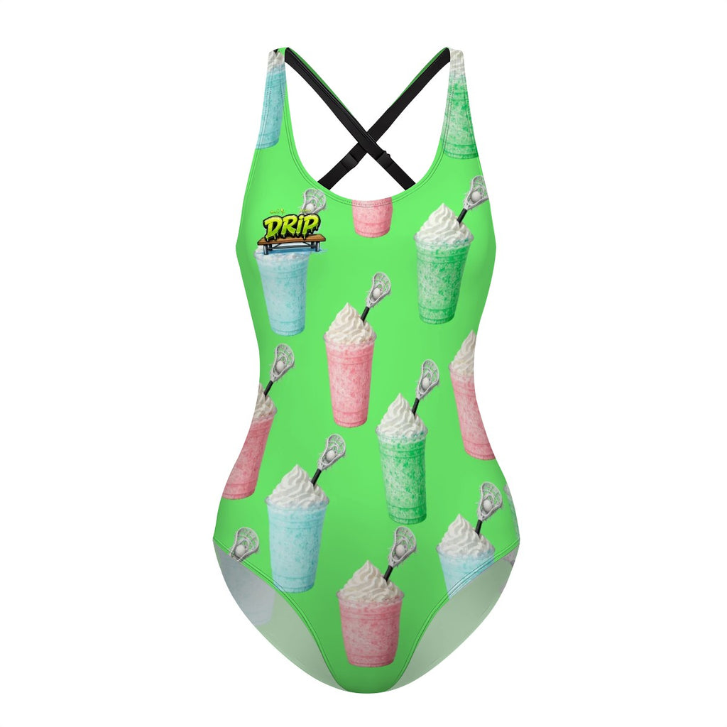 Cross-Back One Piece Swimsuit Women - Ice Cream Lacrosse Hot Green