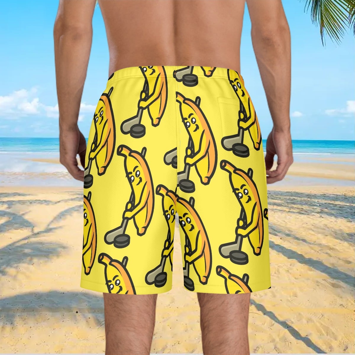 Men/Teen Swim Shorts - Bananas for Hockey Yellow