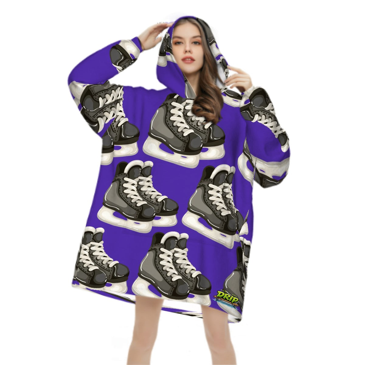 Adult Blanket Sweatshirt - Hockey Skates Royal Purple