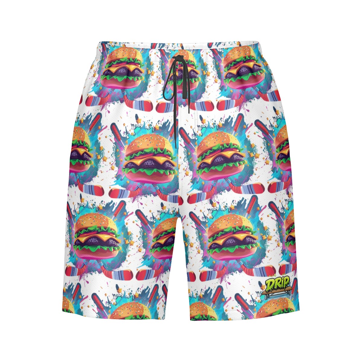 Men/Teen Swim Shorts - Cheeseburger and Hockey Sauce White